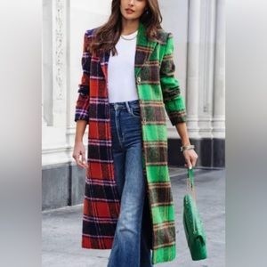 English Factory Colorblock Plaid Coat